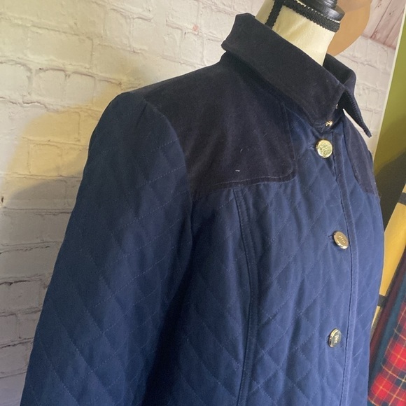 Jones New York Quilted equestrian Navy Jacket Elbow Pads Corduroy Collar Sz S - Picture 5 of 16